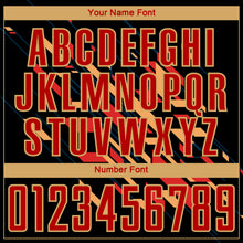 Load image into Gallery viewer, Custom Black Red-Old Gold Lines Sublimation Soccer Uniform Jersey