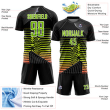 Load image into Gallery viewer, Custom Black Neon Green-White Lines Sublimation Soccer Uniform Jersey