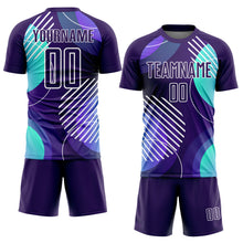 Load image into Gallery viewer, Custom Dark Purple White Geometric Shapes Sublimation Soccer Uniform Jersey