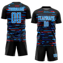 Load image into Gallery viewer, Custom Black Sky Blue-White Lines Sublimation Soccer Uniform Jersey
