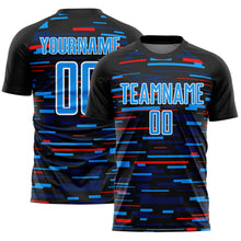 Load image into Gallery viewer, Custom Black Sky Blue-White Lines Sublimation Soccer Uniform Jersey