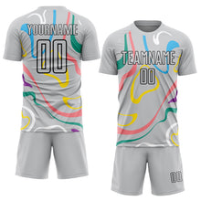 Load image into Gallery viewer, Custom Gray Black Fluid Shapes Sublimation Soccer Uniform Jersey
