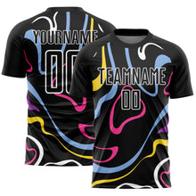 Load image into Gallery viewer, Custom Black White Fluid Shapes Sublimation Soccer Uniform Jersey