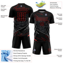 Load image into Gallery viewer, Custom Black Red Lines Sublimation Soccer Uniform Jersey