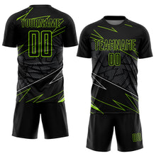 Load image into Gallery viewer, Custom Black Neon Green Lines Sublimation Soccer Uniform Jersey