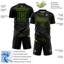 Load image into Gallery viewer, Custom Black Neon Green Lines Sublimation Soccer Uniform Jersey