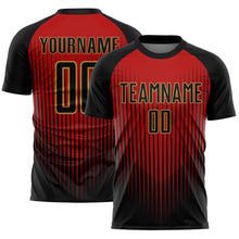 Load image into Gallery viewer, Custom Black Red-Old Gold Lines Sublimation Soccer Uniform Jersey