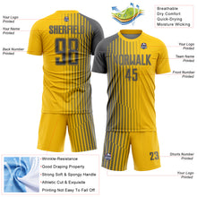 Load image into Gallery viewer, Custom Yellow Steel Gray Lines Sublimation Soccer Uniform Jersey