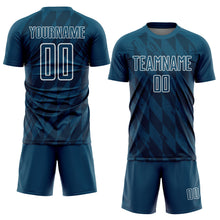 Load image into Gallery viewer, Custom Navy White Geometric Shapes Sublimation Soccer Uniform Jersey