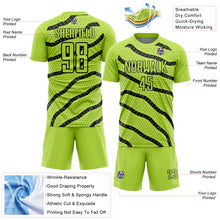 Load image into Gallery viewer, Custom Neon Green Black Lines And Dots Sublimation Soccer Uniform Jersey