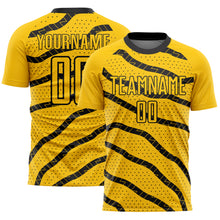 Load image into Gallery viewer, Custom Yellow Black Lines And Dots Sublimation Soccer Uniform Jersey