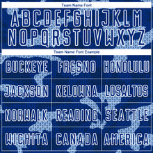 Load image into Gallery viewer, Custom Royal White Geometric Shapes Sublimation Soccer Uniform Jersey