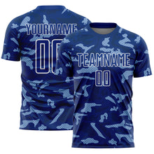 Load image into Gallery viewer, Custom Royal White Geometric Shapes Sublimation Soccer Uniform Jersey