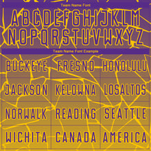 Load image into Gallery viewer, Custom Gold Purple Lines Sublimation Soccer Uniform Jersey