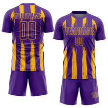 Load image into Gallery viewer, Custom Purple Gold Abstract Stripes Sublimation Soccer Uniform Jersey