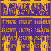 Load image into Gallery viewer, Custom Purple Gold Abstract Stripes Sublimation Soccer Uniform Jersey