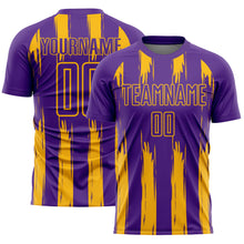 Load image into Gallery viewer, Custom Purple Gold Abstract Stripes Sublimation Soccer Uniform Jersey