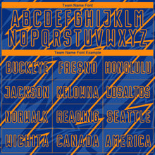 Load image into Gallery viewer, Custom Royal Bay Orange Lightning Sublimation Soccer Uniform Jersey