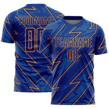 Load image into Gallery viewer, Custom Royal Bay Orange Lightning Sublimation Soccer Uniform Jersey