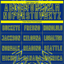 Load image into Gallery viewer, Custom Royal Neon Yellow Geometric Shapes Sublimation Soccer Uniform Jersey