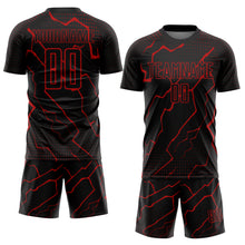 Load image into Gallery viewer, Custom Black Red Lightning Sublimation Soccer Uniform Jersey