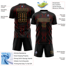 Load image into Gallery viewer, Custom Black Red-Old Gold Geometric Shapes Sublimation Soccer Uniform Jersey
