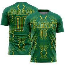 Load image into Gallery viewer, Custom Kelly Green Yellow Geometric Shapes Sublimation Soccer Uniform Jersey