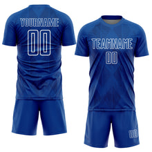 Load image into Gallery viewer, Custom Royal White Geometric Shapes Sublimation Soccer Uniform Jersey