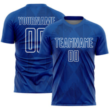 Load image into Gallery viewer, Custom Royal White Geometric Shapes Sublimation Soccer Uniform Jersey