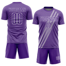 Load image into Gallery viewer, Custom Purple White Diagonal Lines Sublimation Soccer Uniform Jersey
