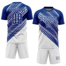Load image into Gallery viewer, Custom Royal White Diagonal Lines Sublimation Soccer Uniform Jersey