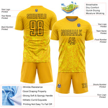 Load image into Gallery viewer, Custom Gold Black Geometric Shapes Sublimation Soccer Uniform Jersey