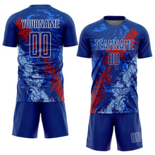 Load image into Gallery viewer, Custom Royal Red-Light Blue Dripping Splatter Art Sublimation Soccer Uniform Jersey