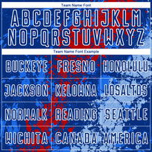 Load image into Gallery viewer, Custom Royal Red-Light Blue Dripping Splatter Art Sublimation Soccer Uniform Jersey