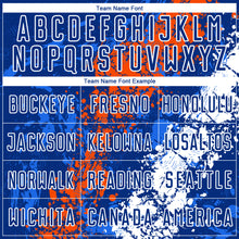 Load image into Gallery viewer, Custom Royal Orange-White Dripping Splatter Art Sublimation Soccer Uniform Jersey