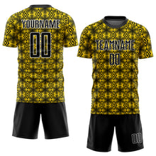 Load image into Gallery viewer, Custom Yellow Black-White Geometric Shapes Sublimation Soccer Uniform Jersey