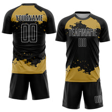 Load image into Gallery viewer, Custom Black Old Gold-White Abstract Fragment Art Sublimation Soccer Uniform Jersey