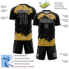 Load image into Gallery viewer, Custom Black Old Gold-White Abstract Fragment Art Sublimation Soccer Uniform Jersey