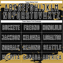 Load image into Gallery viewer, Custom Black Old Gold-White Abstract Fragment Art Sublimation Soccer Uniform Jersey