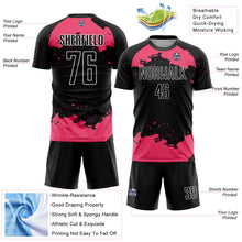 Load image into Gallery viewer, Custom Black Neon Pink-White Abstract Fragment Art Sublimation Soccer Uniform Jersey