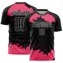 Load image into Gallery viewer, Custom Black Neon Pink-White Abstract Fragment Art Sublimation Soccer Uniform Jersey