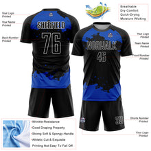 Load image into Gallery viewer, Custom Black Thunder Blue-White Abstract Fragment Art Sublimation Soccer Uniform Jersey