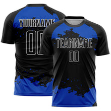 Load image into Gallery viewer, Custom Black Thunder Blue-White Abstract Fragment Art Sublimation Soccer Uniform Jersey