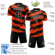Load image into Gallery viewer, Custom Black Orange-White Splash Sublimation Soccer Uniform Jersey