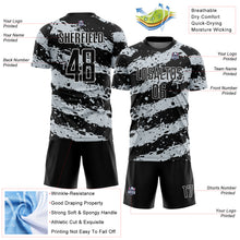 Load image into Gallery viewer, Custom Black Light Gray-White Splash Sublimation Soccer Uniform Jersey