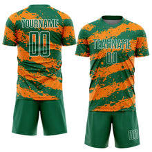 Load image into Gallery viewer, Custom Kelly Green Bay Orange-White Splash Sublimation Soccer Uniform Jersey