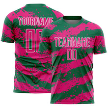 Load image into Gallery viewer, Custom Kelly Green Hot Pink-White Splash Sublimation Soccer Uniform Jersey
