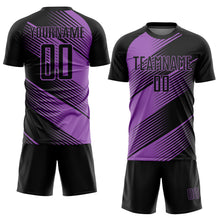 Load image into Gallery viewer, Custom Black Medium Purple Line Sublimation Soccer Uniform Jersey