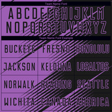 Load image into Gallery viewer, Custom Black Medium Purple Line Sublimation Soccer Uniform Jersey