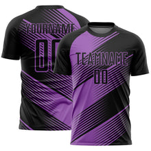 Load image into Gallery viewer, Custom Black Medium Purple Line Sublimation Soccer Uniform Jersey